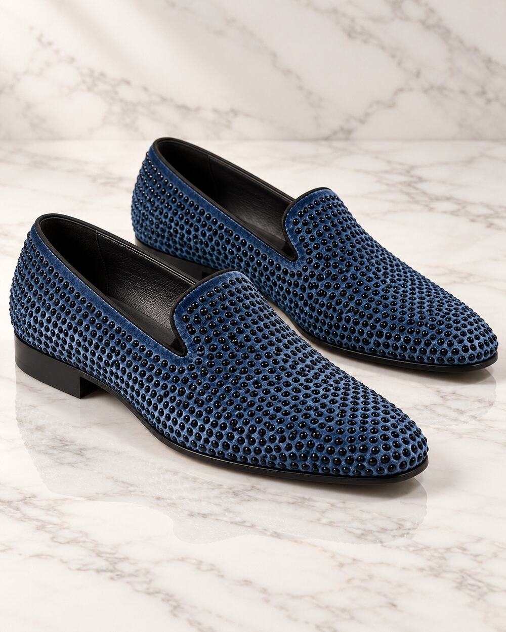 Donald Pliner Men’s 10M Blue Velvet Studded Loafers Made Italy